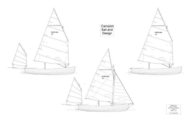 3 different sail plans for Arethusa