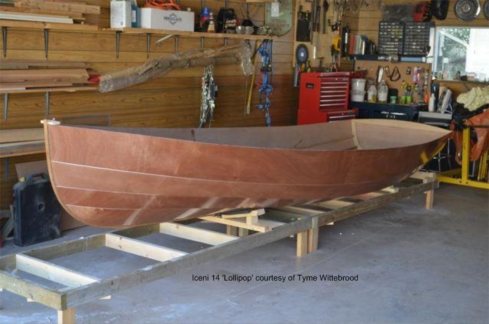 Glued clinker hull righted prior to fitting out